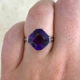 Arusha Ring featuring a cushion cut amethyst weighing 4.58 carats